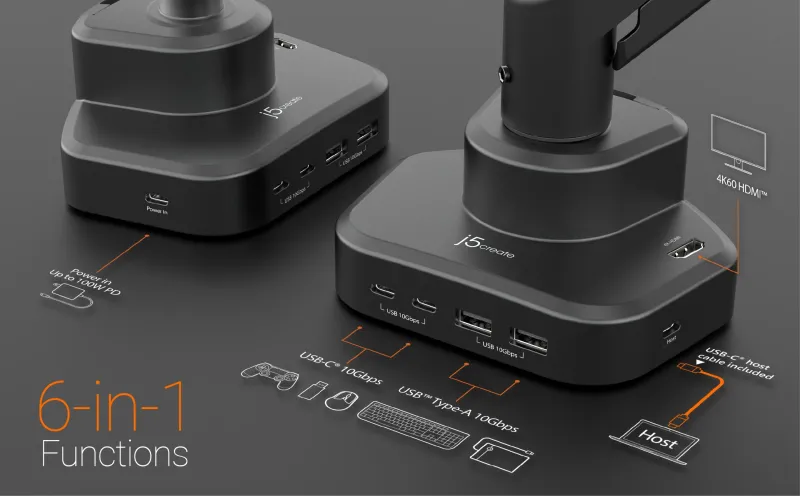 j5create Ergonomic monitor mount with Dock 