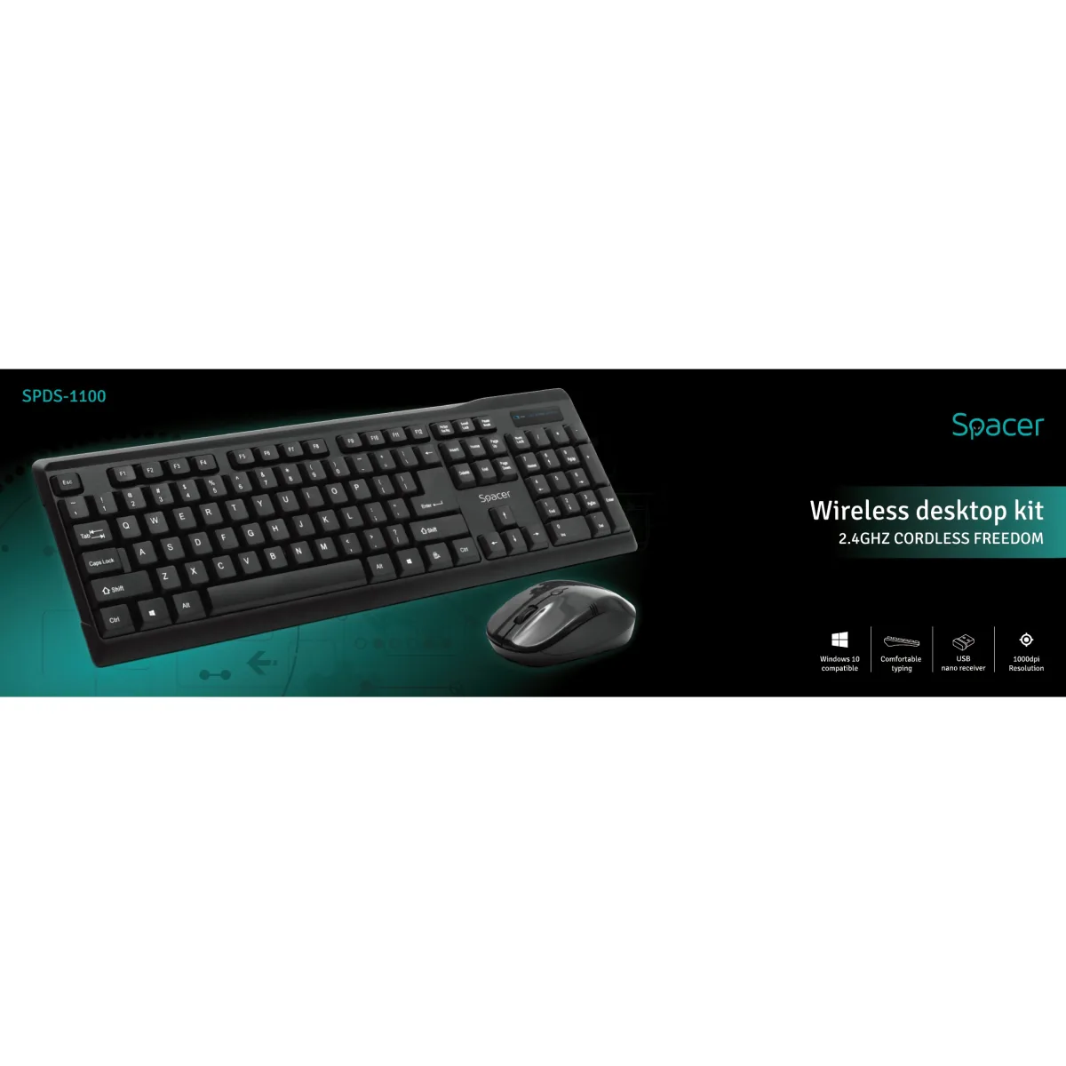 Spacer Kit tastatura wireless + mouse wireless, black 