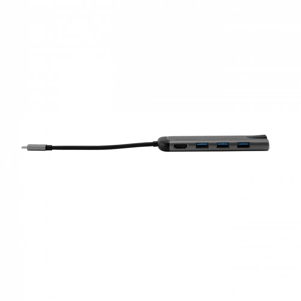 Verbatim Hub USB-C Gigabit LANx1 USB-A 3.0 x 3 HDMI x 1 (4K@30Hz) USB Type C x 1 SD x 1 m angle