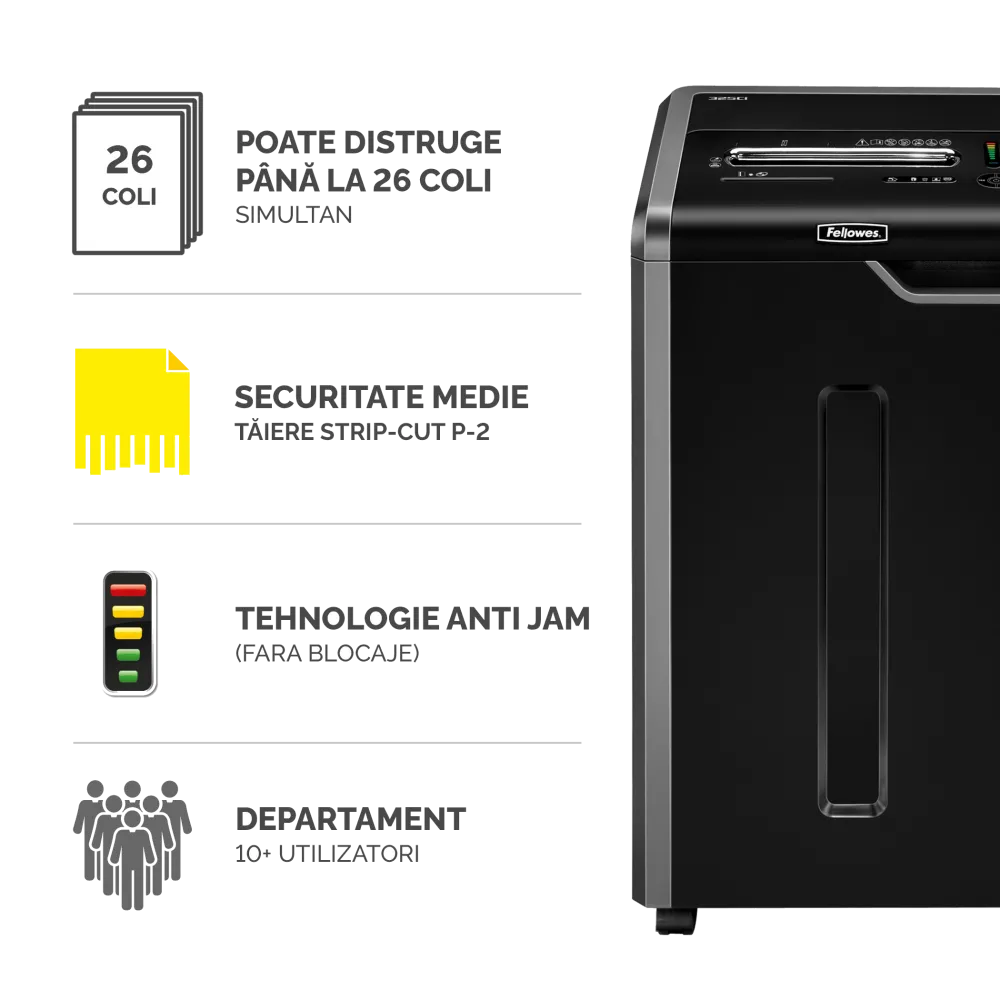 Fellowes Distrugator documente 325i, fasii 5.8 mm, 24-26 coli, P-2, cos 83L 