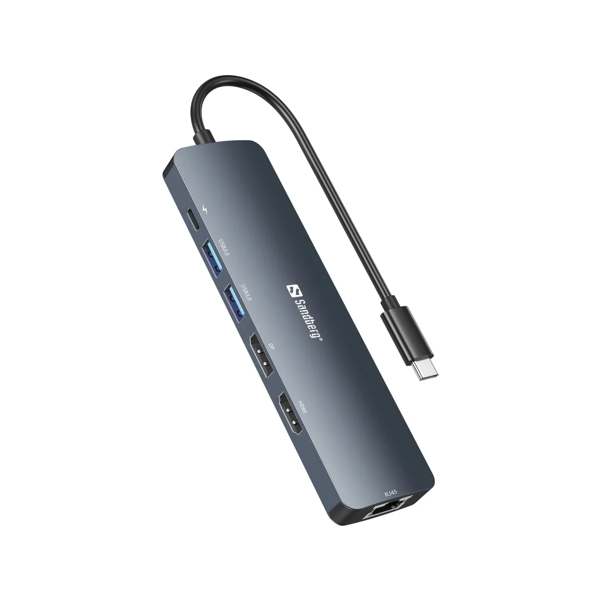 Sandberg USB-C 8K Display Dock SST/MST - 1 x HDMI, 1 x DisplayPort, 1x RJ45, 2 x USB 3.0 angle