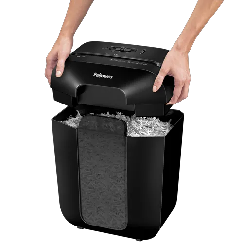 Fellowes Distrugator documente LX50 negru, 9 coli, particule 4x37 mm, P-4, cos 17L 