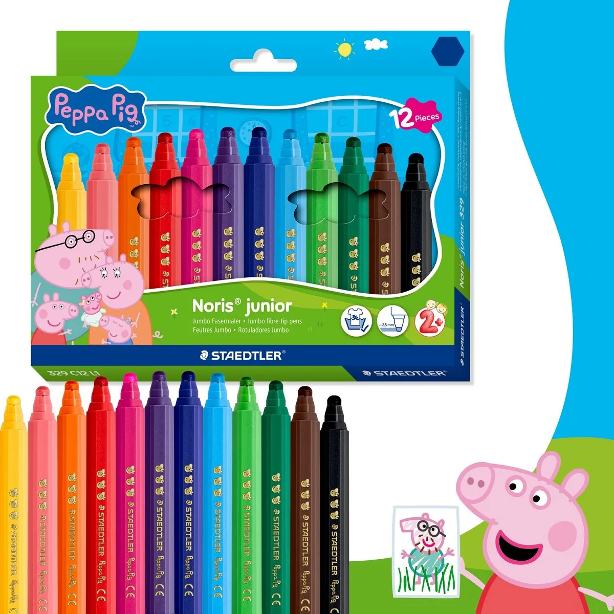 Staedtler Peppa Pig carioci jumbo lavabile, set 12 culori
