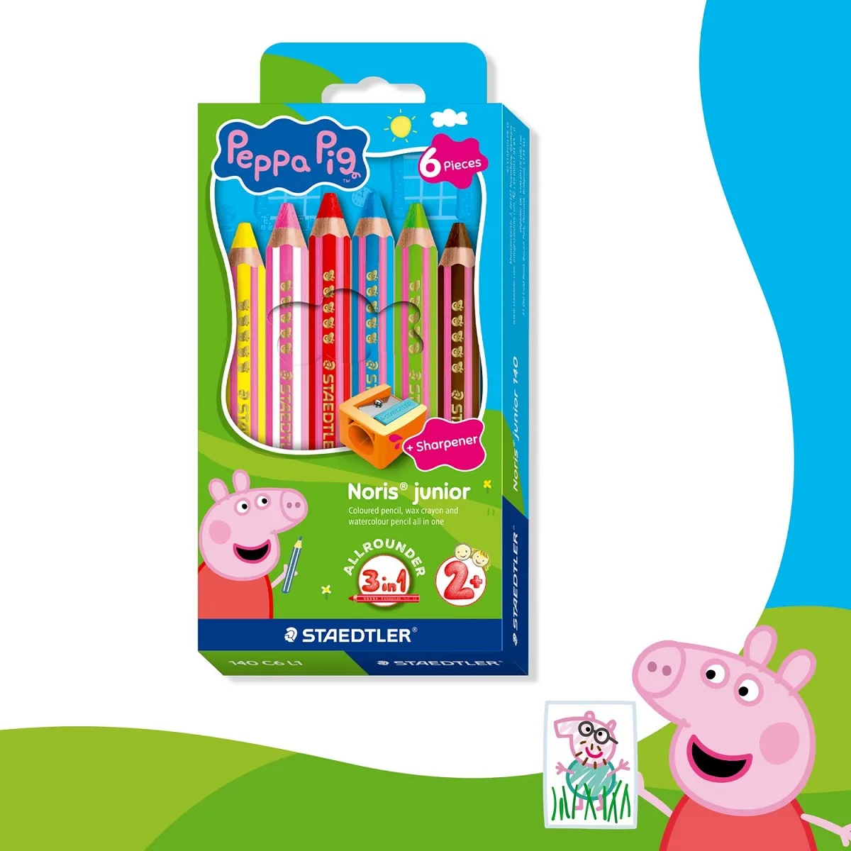 Staedtler Peppa Pig creioane colorate 3 in 1, set 6 culori main