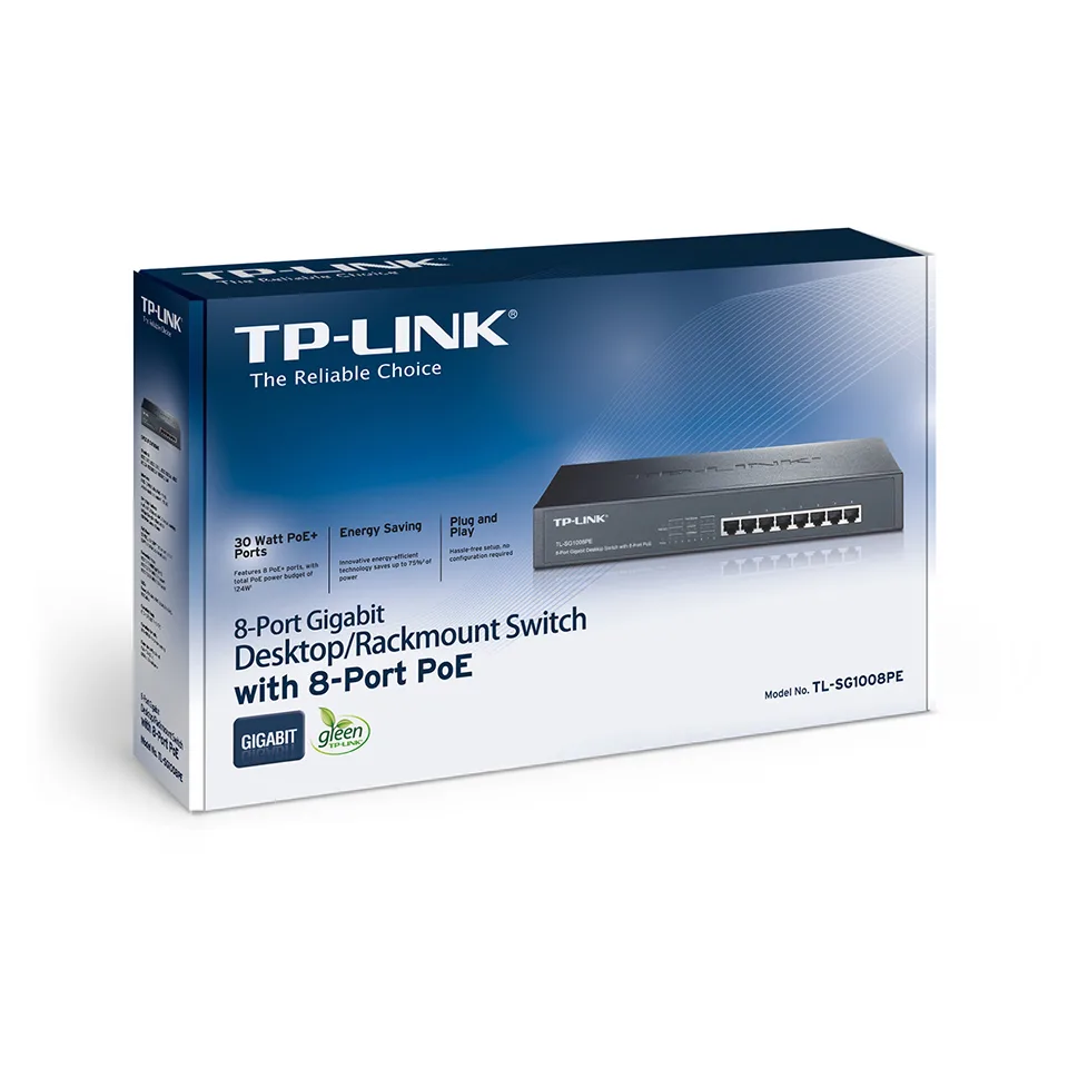 TP-Link TL-SG1008P Switch interfata 8 port-uri RJ45 10/100/1000Mbps, 4 porturi PoE angle