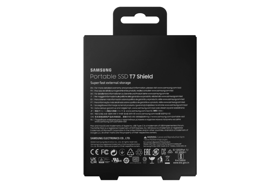 Samsung SSD extern T7 Shield 2TB R/W: 1000 MB/s / 1000 MB/s Protectie parola USB-C Black 