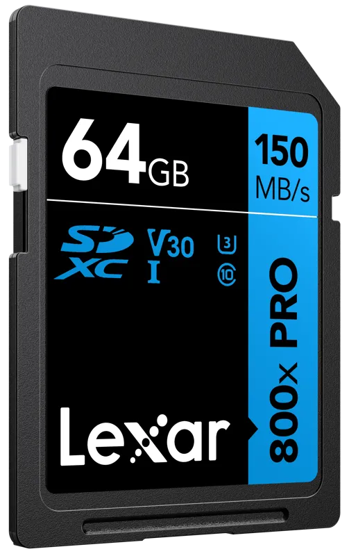 Lexar SDXC 800x Pro UHS-I cards, C10 (V30) U3, R150, 64GB 