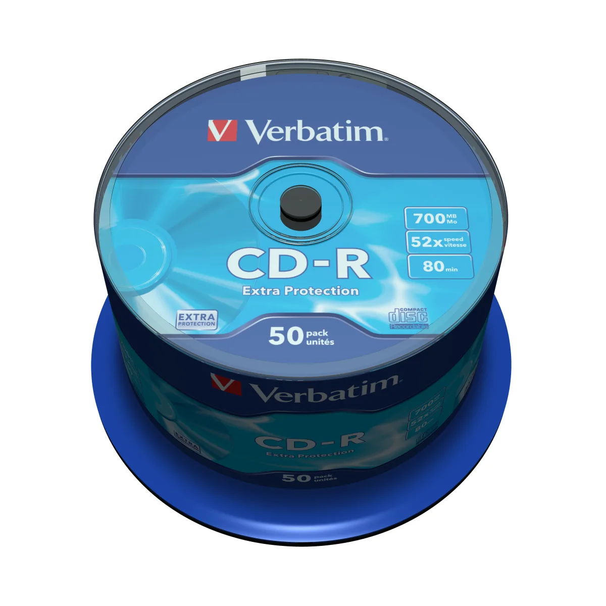 Verbatim Set 50 buc, CD-R 700MB, 52x, DataLife, Extra Protection Surface angle