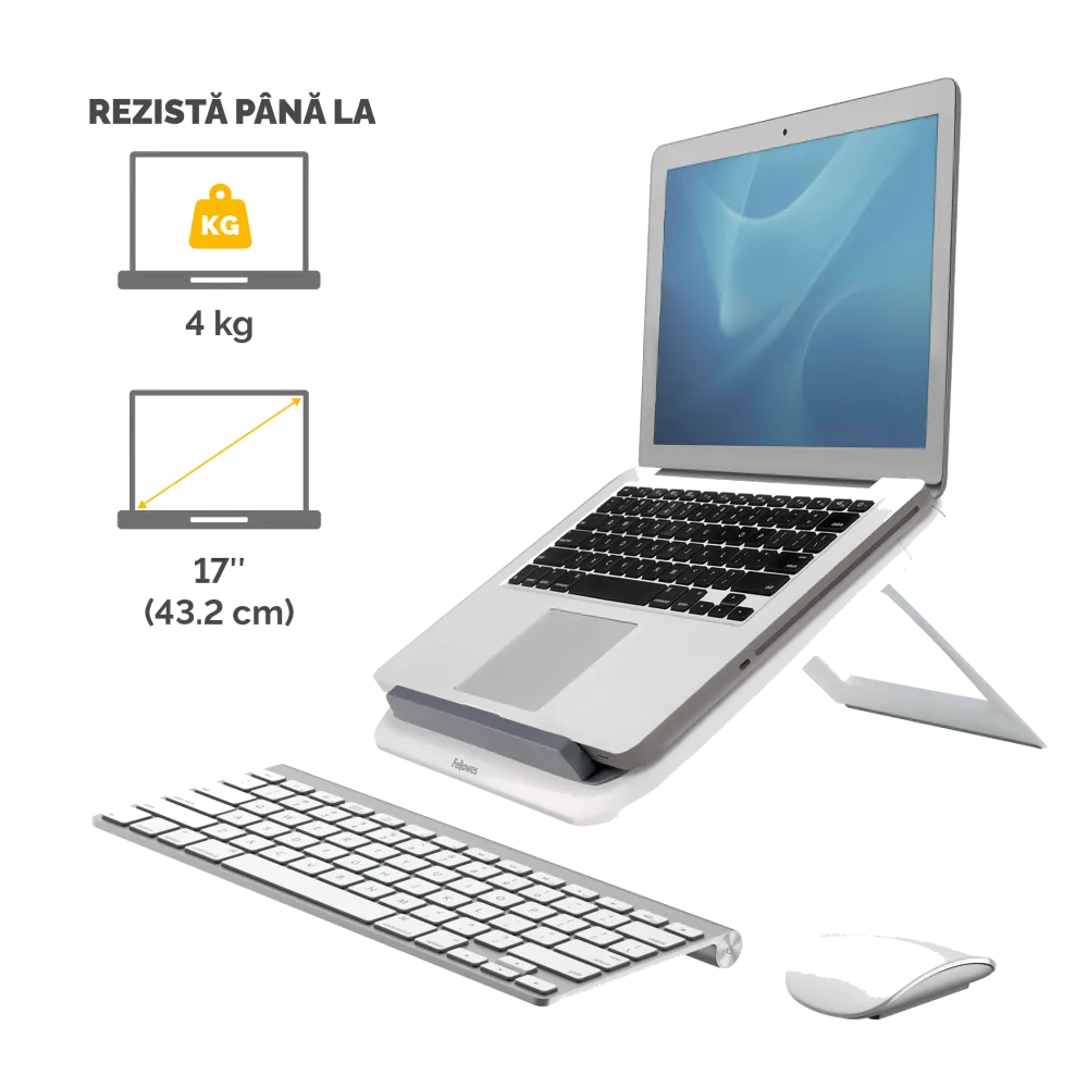 Fellowes I-Spire Series Laptop Quick Lift - pana la 17 inch sau 4.5kg, alb