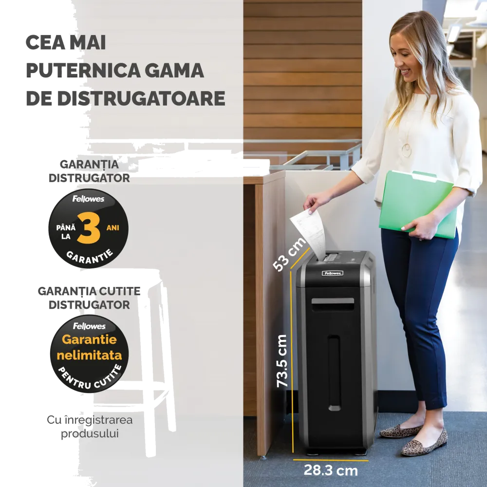 Fellowes Distrugator documente 125Ci, 18 coli, particule 4x38 mm, P-4, cos 53L 