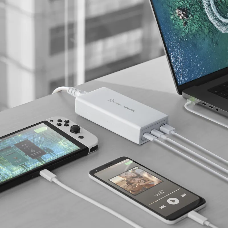 j5create Incarcator retea JUP37185W, 185W GaN PD 3.1, 2 x USB-C, 1 x USB-A 