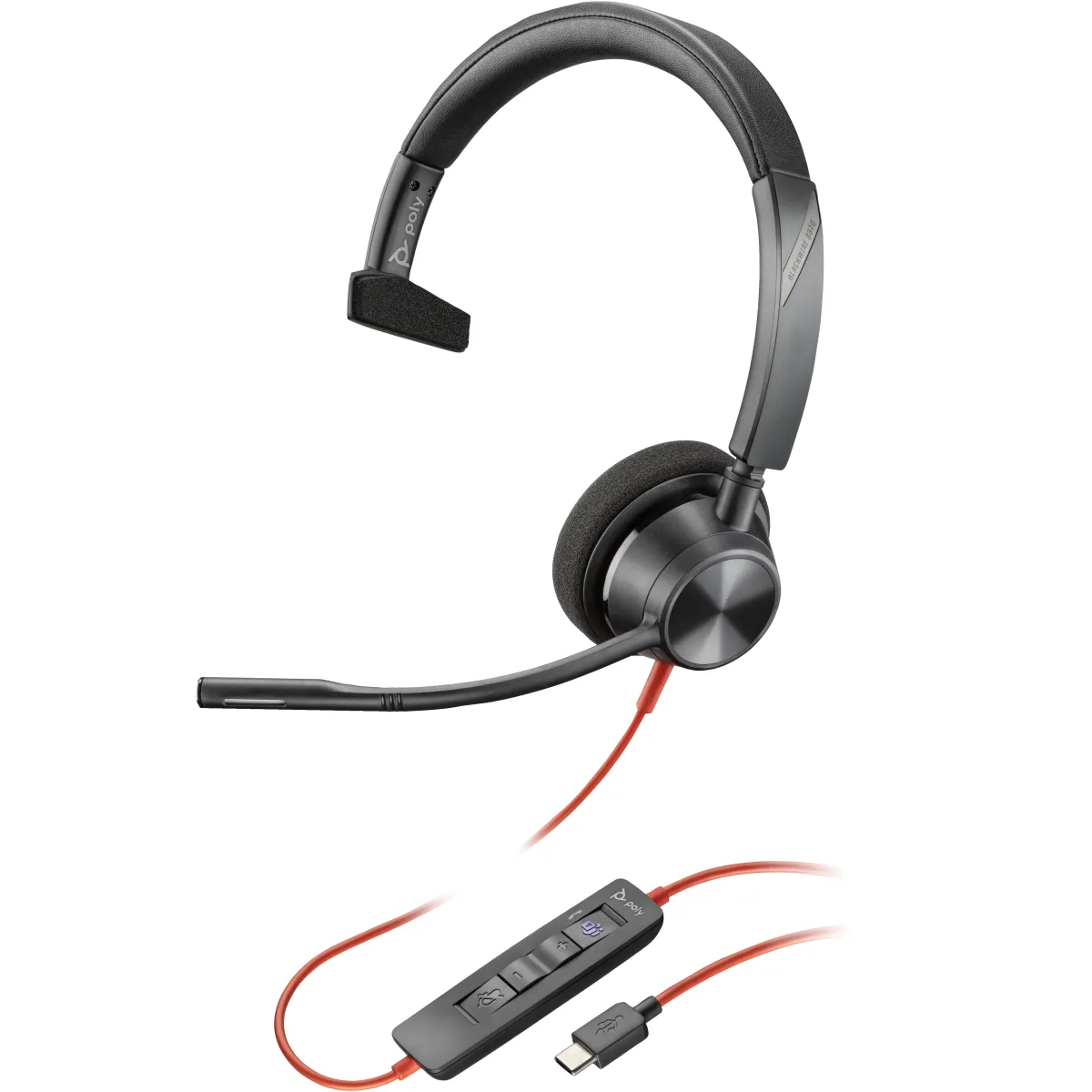 HP Poly Casca Blackwire 3310 MS cu fir, Monoaural, On-Ear, USB-C/USB-A