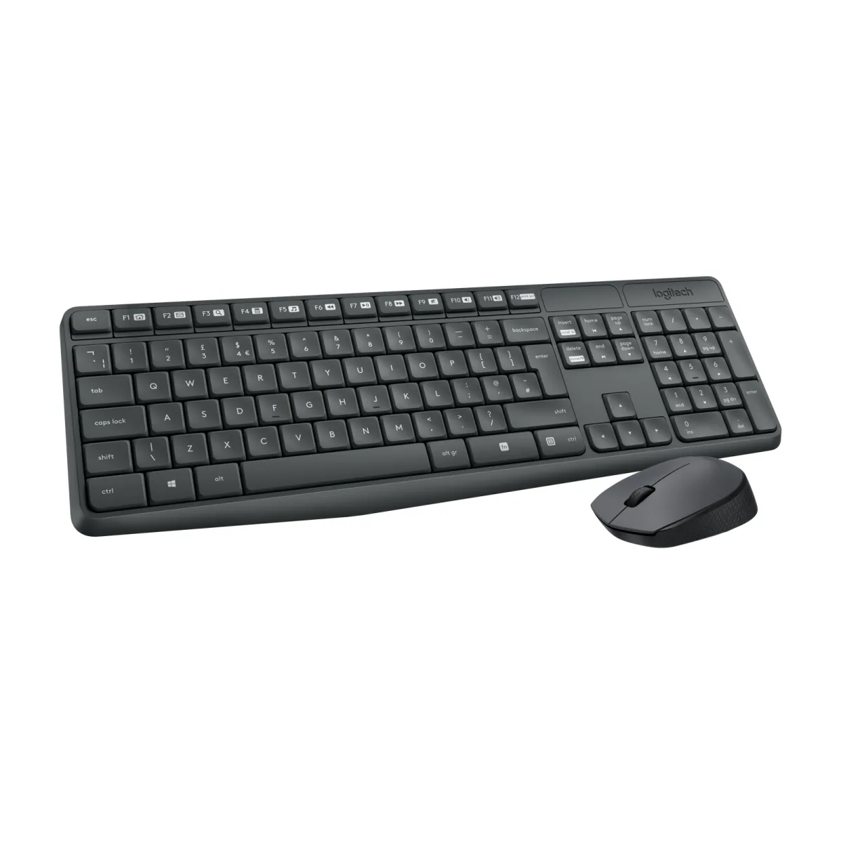 Logitech MK235 Wireless Combo, US International, Grey angle
