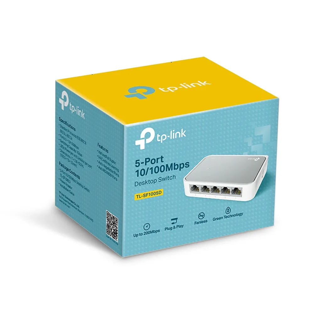 TP-Link TL-SF1005D Switch 5 porturi 10/100, Desktop, plastic case angle