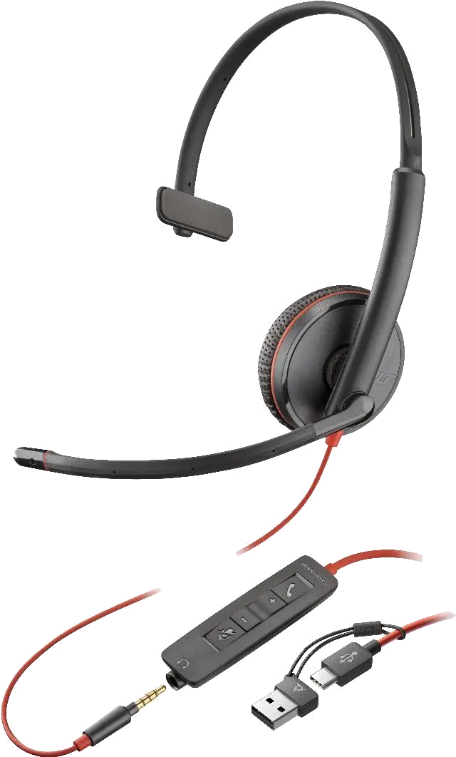 HP Poly Casca Blackwire 3215 cu fir, Monoaural, On-Ear, USB-C/USB-A, Jack 3.5mm (Bulk)