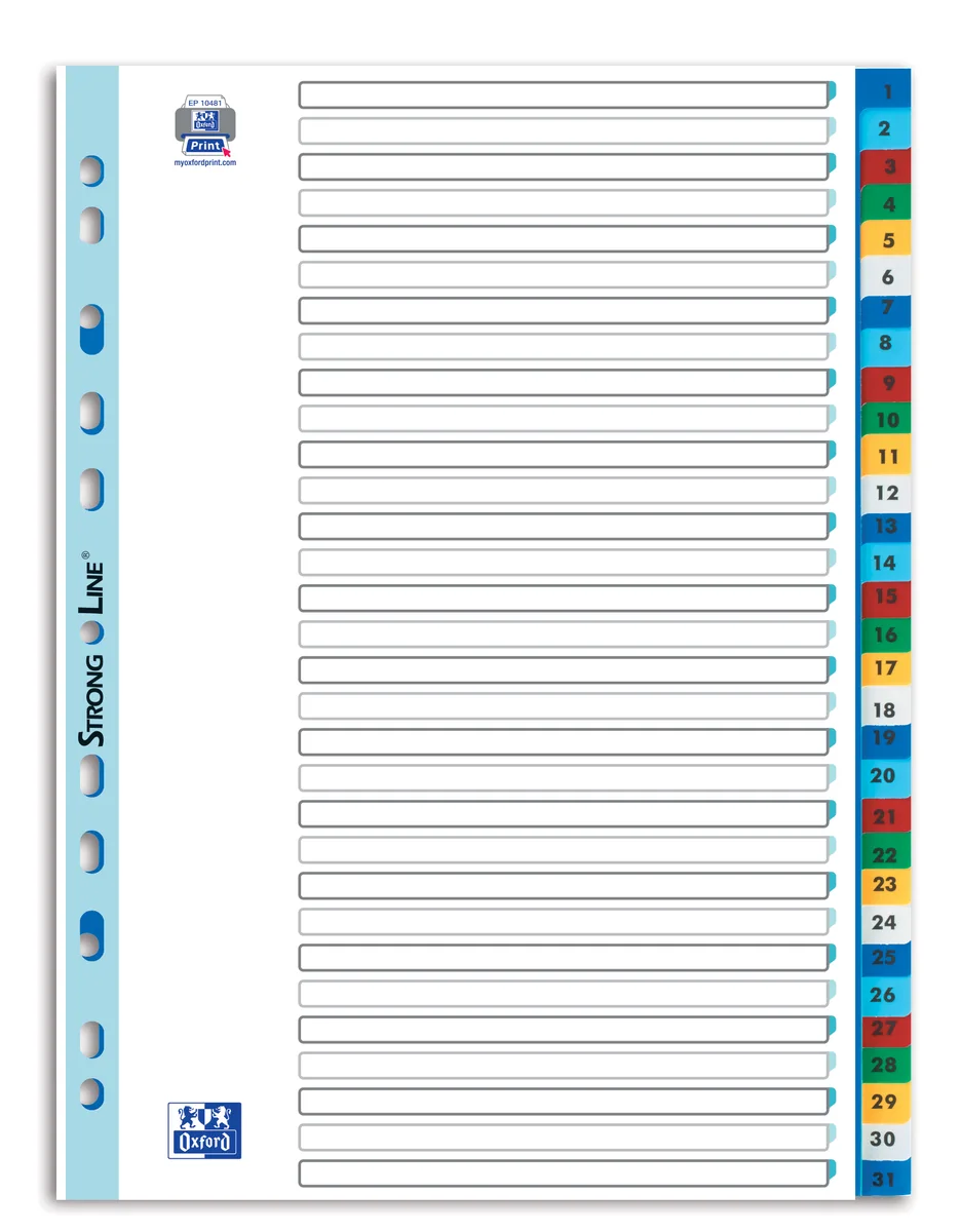 Oxford Index numeric A4 1-31 plastic, 31 file, color