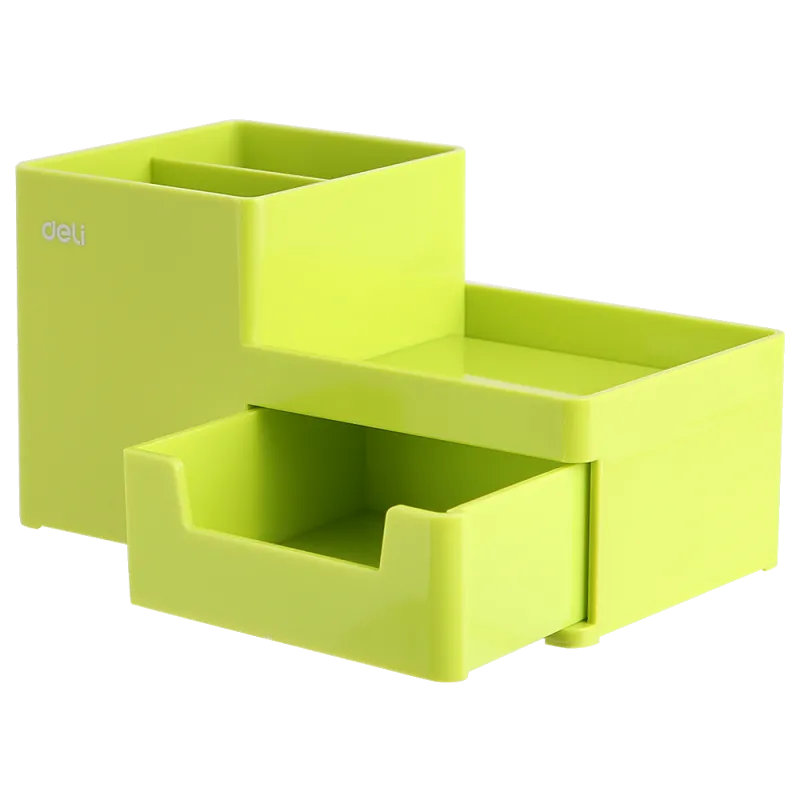 Deli Suport instrumente scris cu sertar, 3 compartimente, verde
