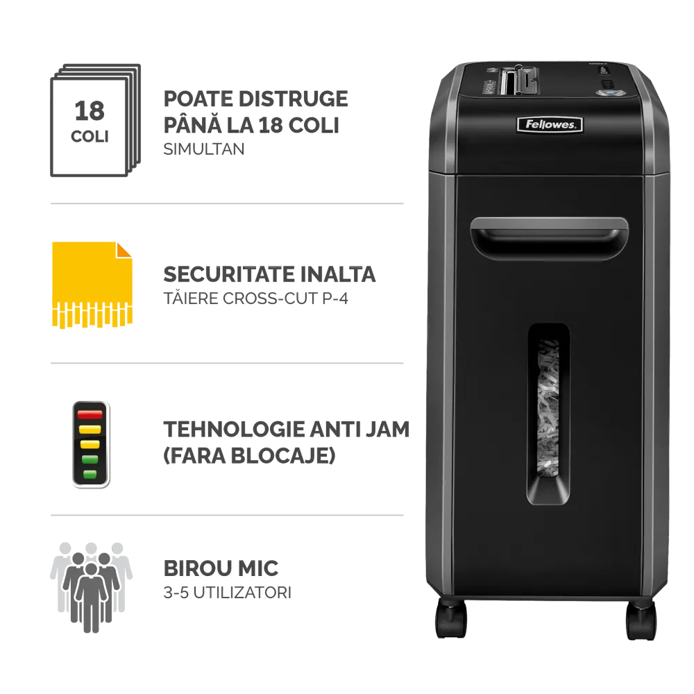 Fellowes Distrugator documente 99Ci, 17-18 coli, particule 4x38 mm, P-4, cos 35L 