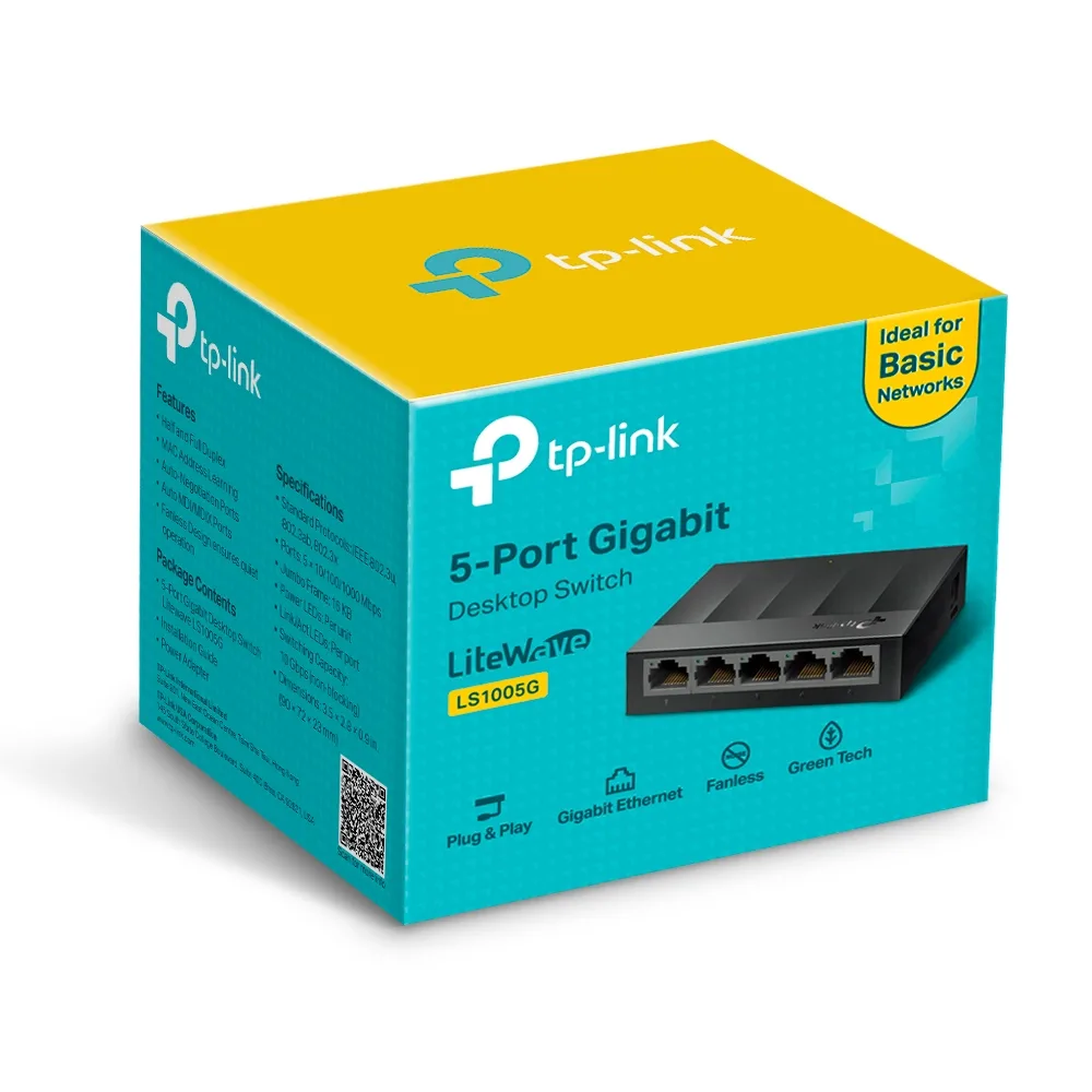 TP-Link Switch 5-PORT GIGABIT LS1005G, Interface:5× 10/100/1000Mbps angle