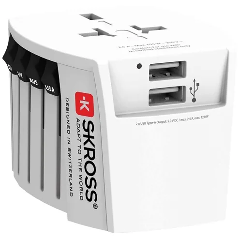 Skross Adaptor priza universal compact - MUV USB, 2-pole, 2 x USB 5V/2.4A