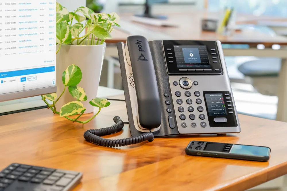 HP Poly Edge E400 IP Phone and PoE-enabled 