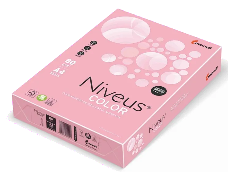Niveus Hartie colorata A4 80g/mp Roz Pal PI25, 500 coli