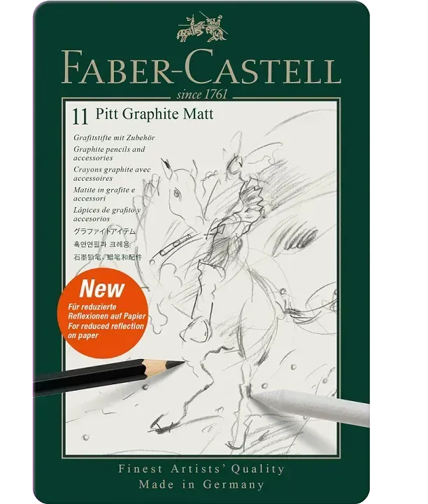 Faber-Castell Set 11 creioane grafit ultra mat Pitt Mat in cutie metal 
