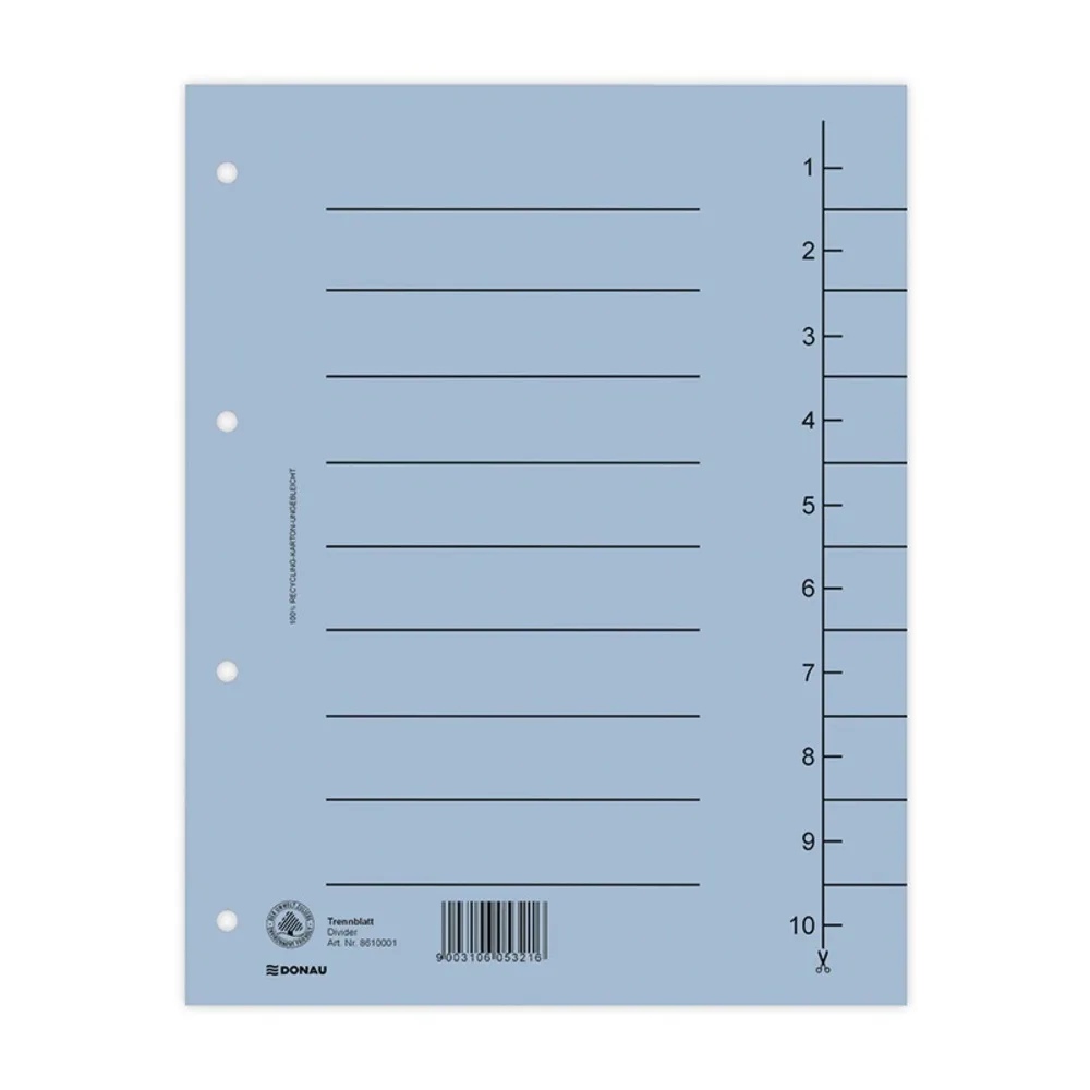 Donau Separatoare A4 carton manila 250 gsm cu index 1-10 100 buc albastru