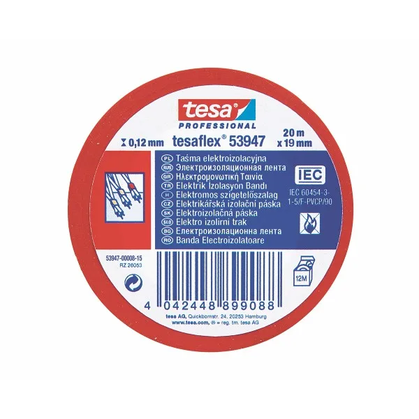 Tesa Banda electroizolatoare rosie 20mx19mm PVC ignifug 