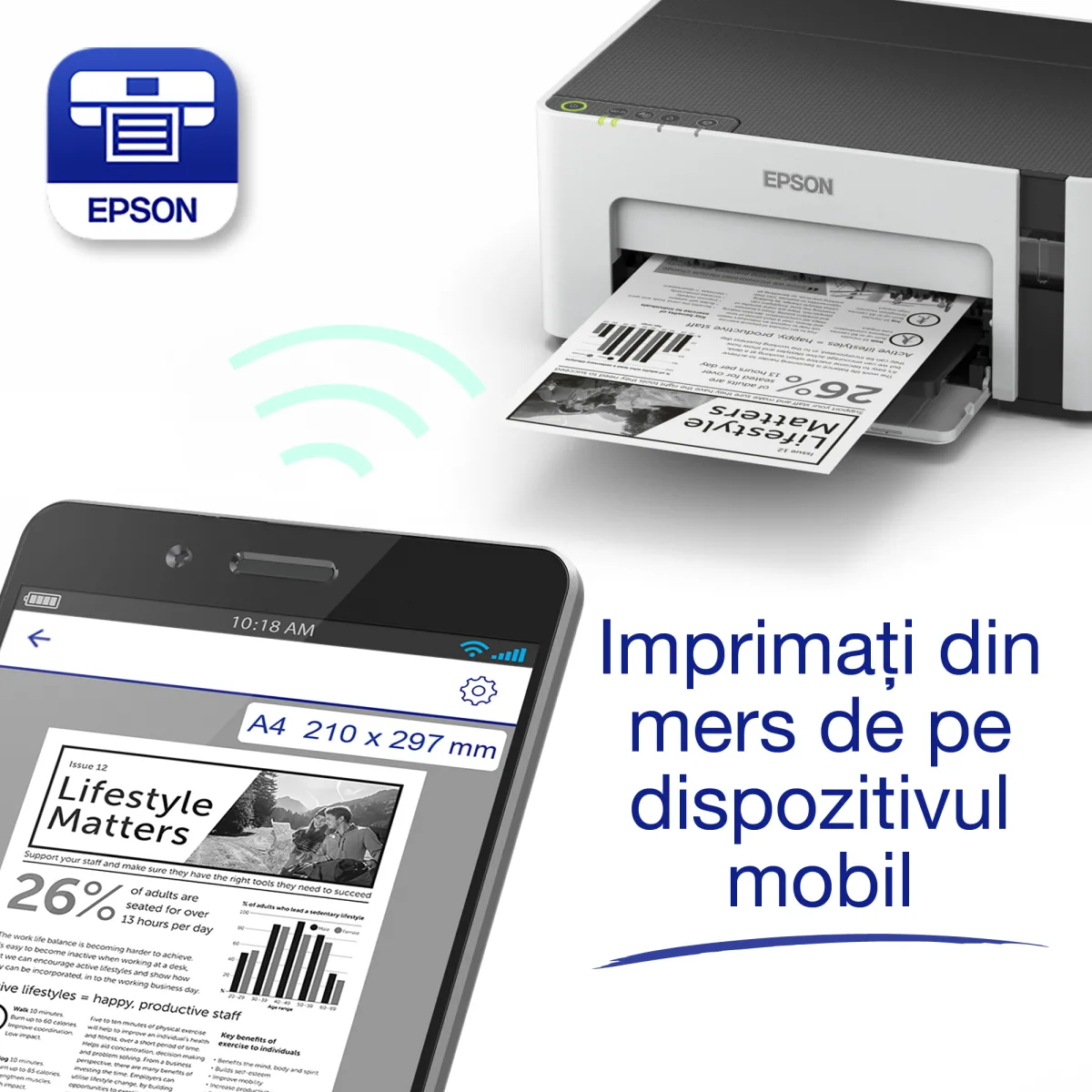 Epson EcoTank M1120 imprimanta monocrom A4 CISS Wi-Fi C11CG96403 lifestyle