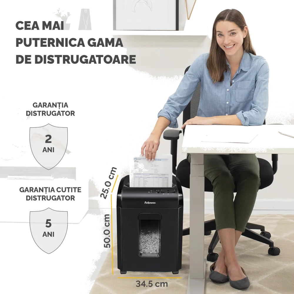 Fellowes Distrugator documente 10M, 10 coli, microparticule 2x12 mm, P-5, cos 19L 