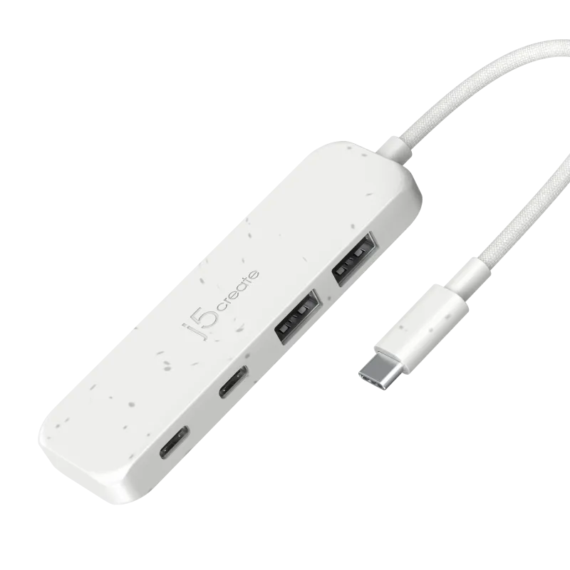 j5create Eco-Friendly USB-C HUB JCH342E, Gen 2, 10 Gpbs, 2 x USB-A, 2 x USB-C, Pure White