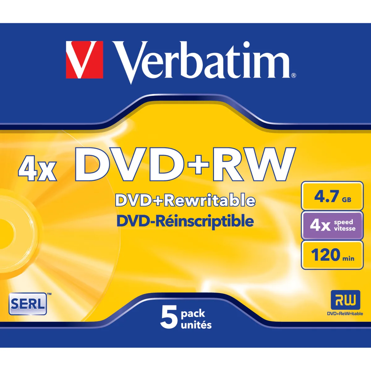 Verbatim DVD+RW 4X, 4.7 GB Data, Jewel Case / Slim Case