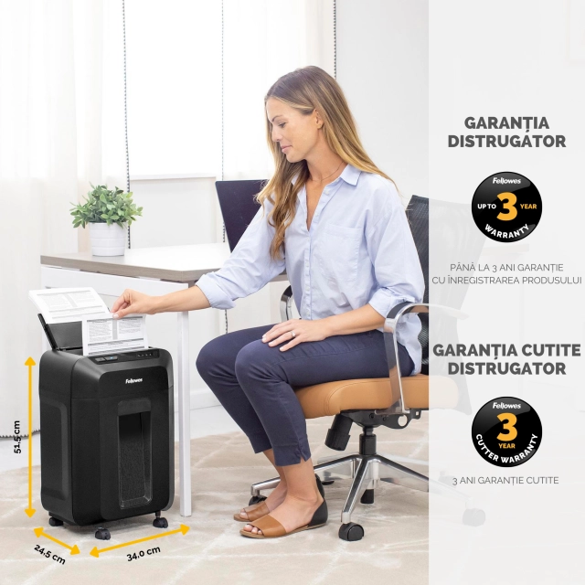 Fellowes Distrugator documente AutoMax 80M, ADF 80 coli, 8 coli manual, 4x12 mm, P-4, cos 17L lifestyle