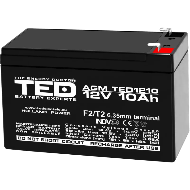 Ted Electric Acumulator VRLA 12V 10Ah terminal F2 pentru UPS