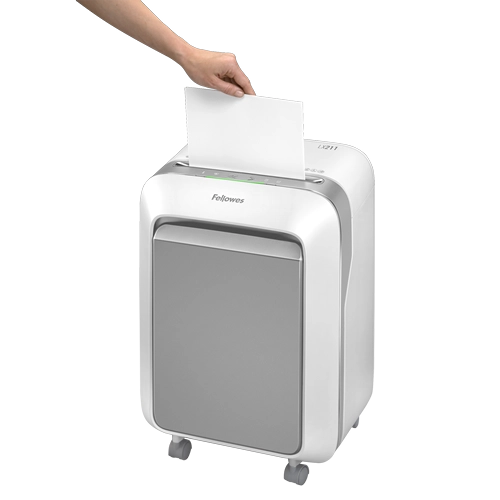 Fellowes Distrugator documente LX211 alb, 15 coli, microparticule 2x12 mm, P-5, cos 23L 