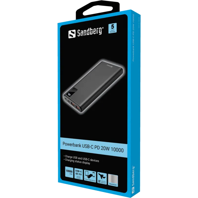 Sandberg Powerbank 10000mAh USB-C PowerDelivery 20W USB-A USB-C 
