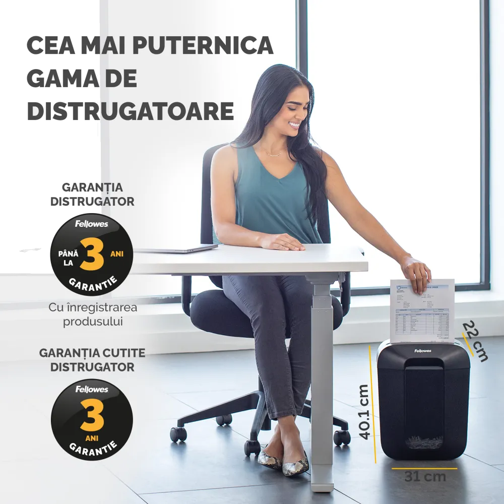Fellowes Distrugator documente LX45, 8 coli, particule 4x35 mm, P-4, cos 17L 