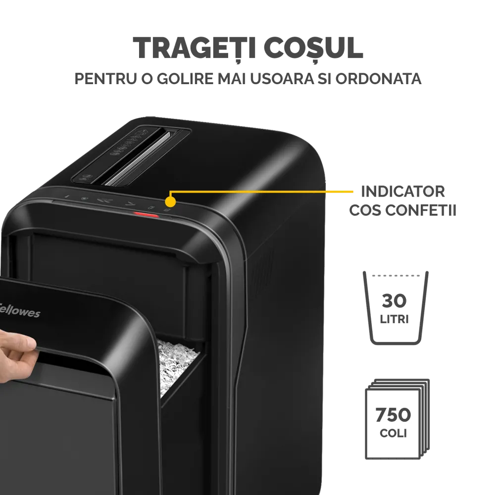 Fellowes Distrugator documente LX220, 20 coli, mini-cut 4x12 mm, P-4, cos 30L 
