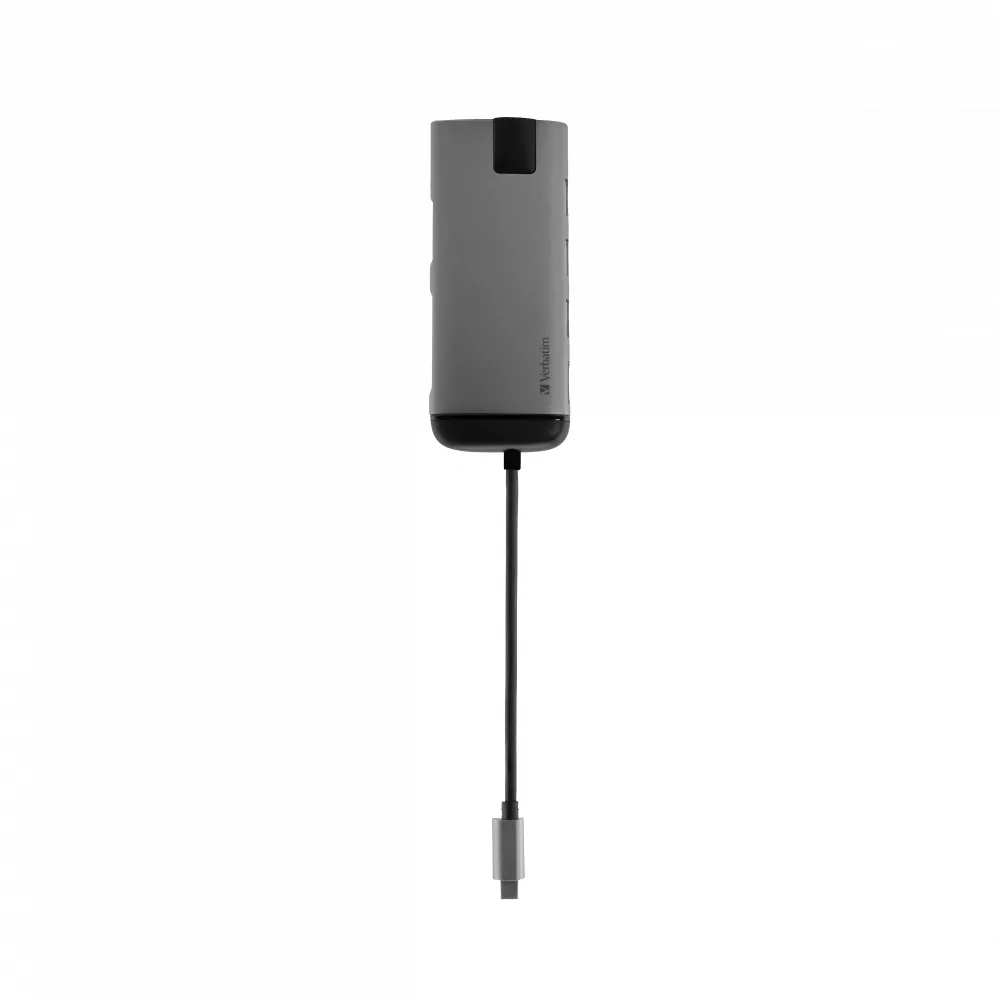 Verbatim Hub USB-C Gigabit LANx1 USB-A 3.0 x 3 HDMI x 1 (4K@30Hz) USB Type C x 1 SD x 1 m angle