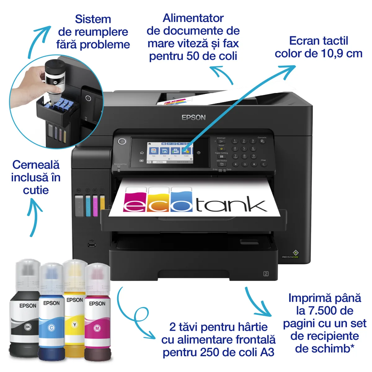 Epson EcoTank L15150 multifunctional CISS A3+ fax C11CH72402 angle