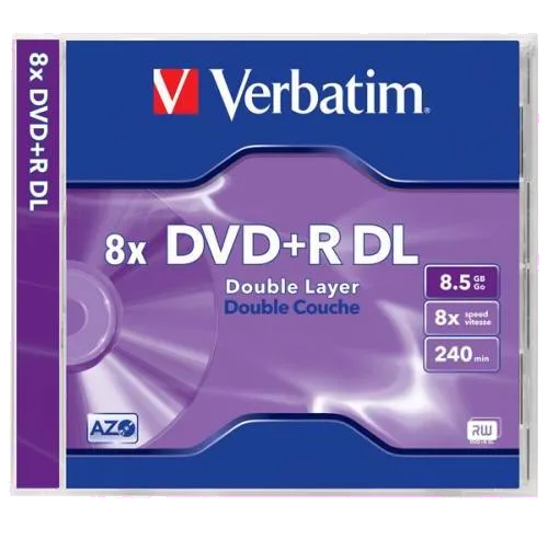Verbatim DVD+R, 8x, 8.5GB Double Layer, Jewel Case