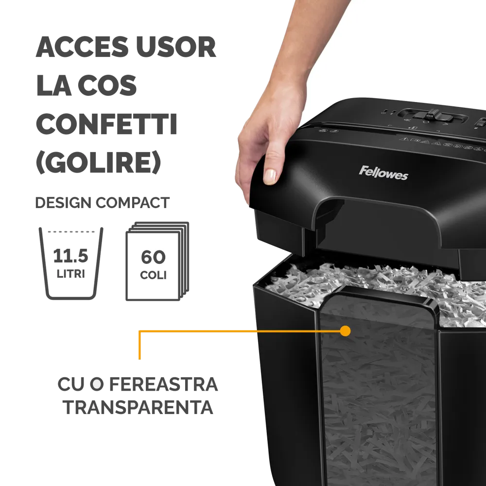 Fellowes Distrugator documente LX25, 6 coli, particule 4x37 mm, P-4, cos 11.5L 