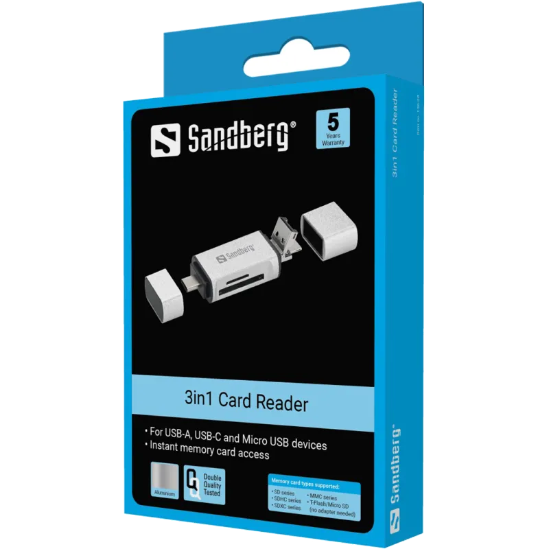 Sandberg Card Reader USB-C + USB + MicroUSB pentru SD si MicroSD 