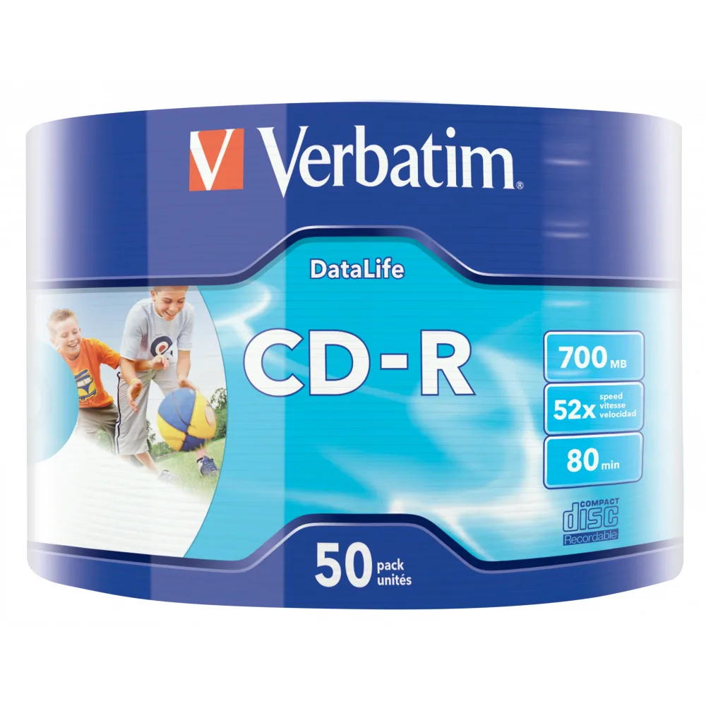 Verbatim Set 50 buc, CD-R 700MB, 52x, Wide Inkjet Printable, WRAP Extra protection
