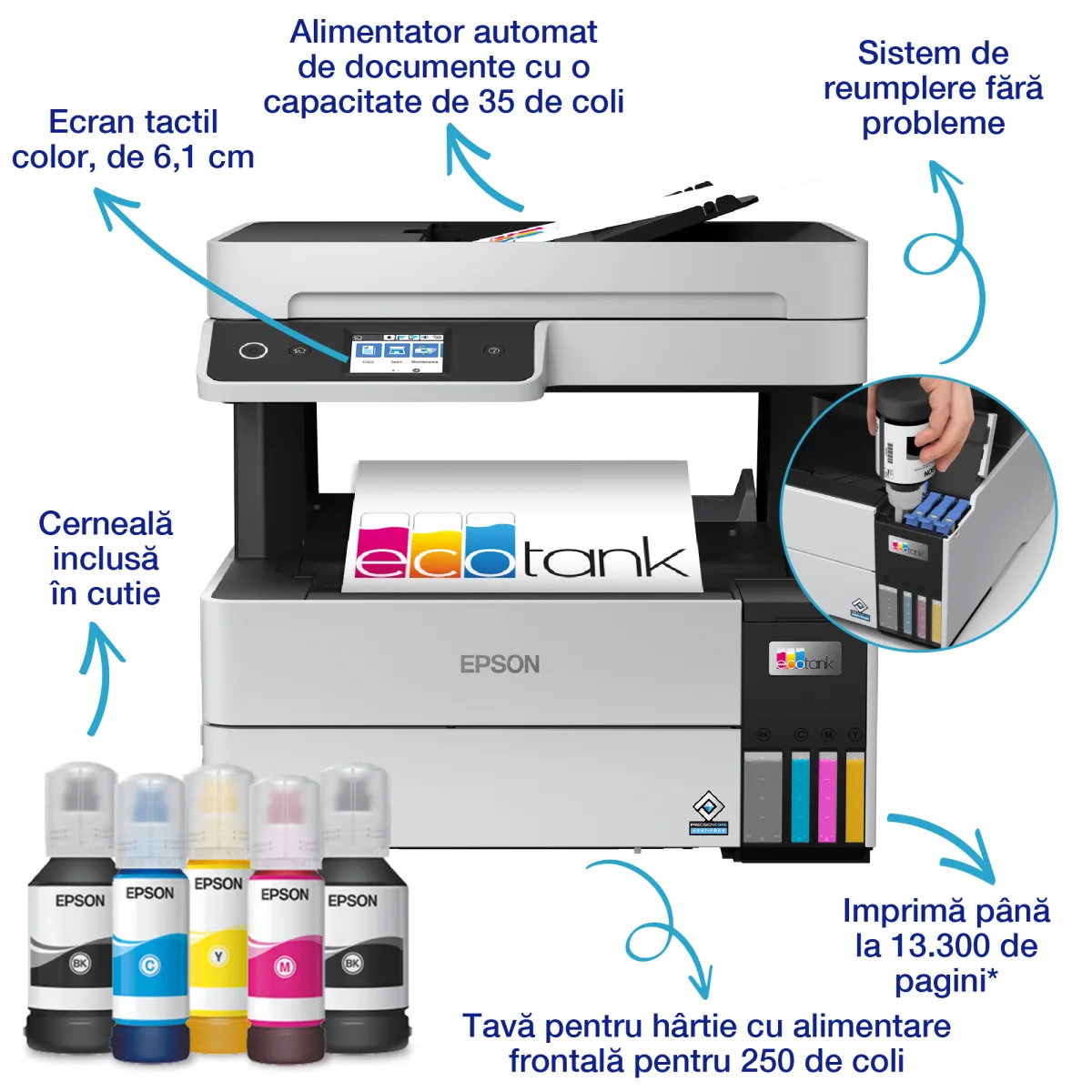 Epson Multifunctional inkjet color EcoTank CISS L6460 3-in-1 A4 ADF duplex auto Wi-FI angle