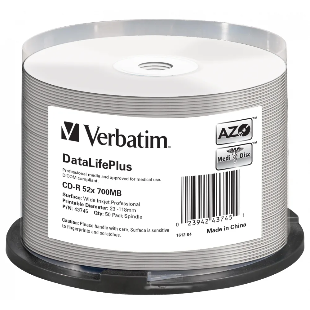 Verbatim CD-R AZO DL+ 700MB 52X, white, WIDE PRINTABLE SURFACE NON-ID