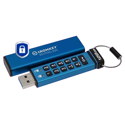 Kingston IronKey Keypad 200, USB-A Flash Drive 128GB, AES-256 Encrypted 