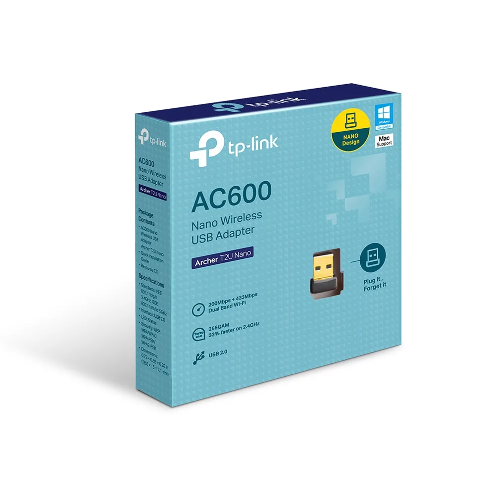 TP-Link Archer T2U Nano AC600 Adaptor USB Wireless Nano angle
