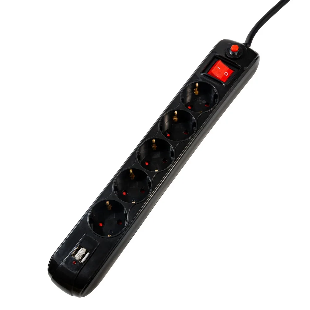 Spacer Prelungitor 5 prize Schuko USB x 2, 16 A, max. 3500W, 4.5m, Negru 